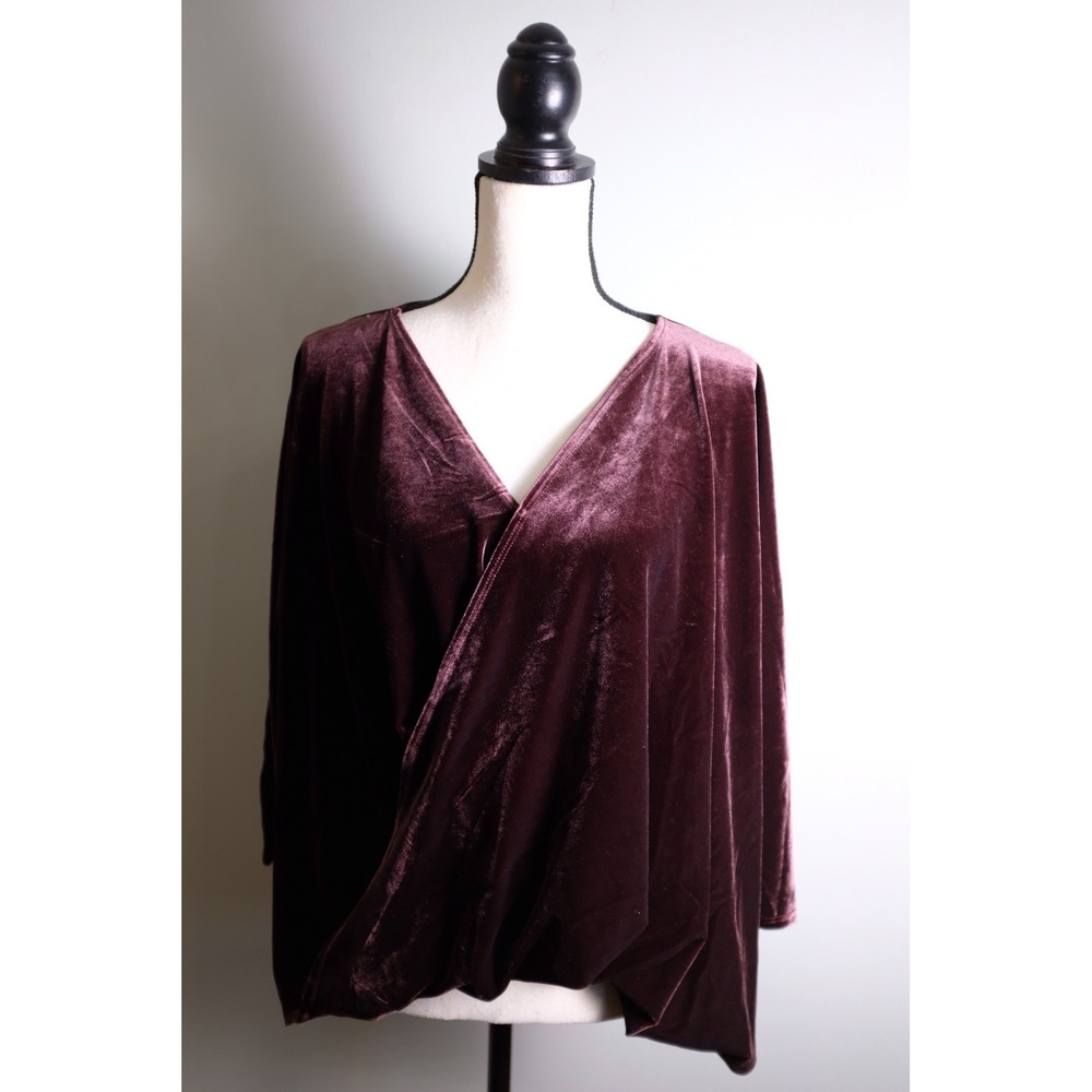 MarlaWynne Velvet Surplice Top Burgundy Wine Wrap V-Neck Draped L New